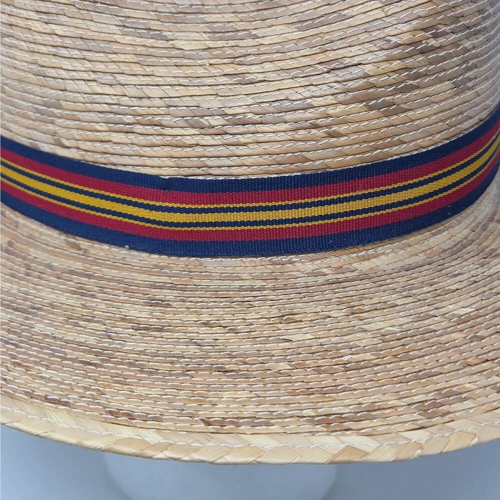 Tula Hat Fedora Tan Straw Hat with a multi-color patterned band